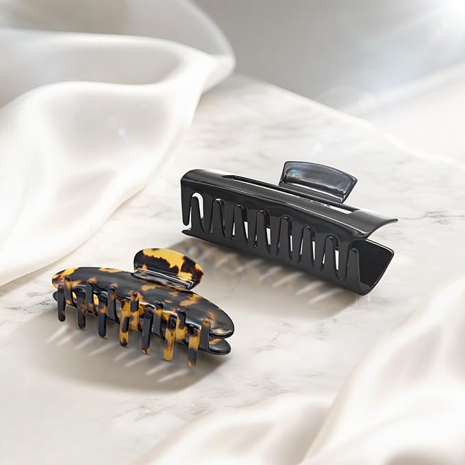 YIERSO Large Hair Claws Clips, Hair Clips for Women, Acetate Claw Clips Hold Non-Slip, 4.33“Jaw Clip Big Barrettes Stylish Hair Accessories for Thick/Nomal/Thin Curly Hair, 2Pack (Tortoise Black)