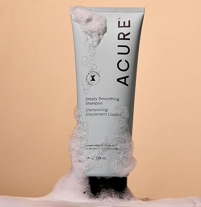 Acure Simply Smoothing Shampoo - Hydrating Anti Frizz Shampoo for Women & Men, Moisturize & Soften Frizzy, Dry, Damaged Hair & Scalp w/ Coconut Water, Vegan, Paraben Free, Sulfate Free - 8 fl oz