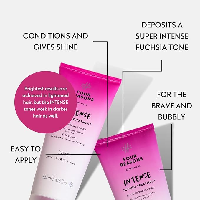 Four Reasons Color Mask INTENSE Fuchsia (27 Colors) - Intensive Toning Treatment - Color Depositing Conditioner – Semi Permanent Pink Hair Dye for Lightened and Colored Hair– 100% Vegan, 6.76 fl oz