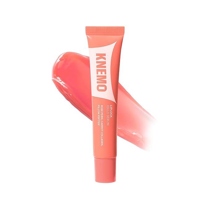 KNEMO LipLock Jelly Serum for Dry Lips, Long-Lasting, Hydrating, Plumping, Glossy Mask with Rose PDRN, Carrot Collagen, Pillow Peptide, Moisturizing Tinted Lip Balm. (Peach Muse)
