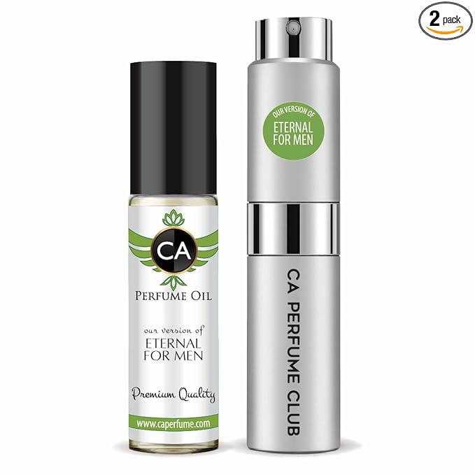 CA Perfume Duo Impression of Eternal For Men Perfume Layering Set Mens Cologne Long Lasting Travel Size EDP + Body Oil Roll-On Bottle 0.27 Fl Oz+0.33 Fl Oz