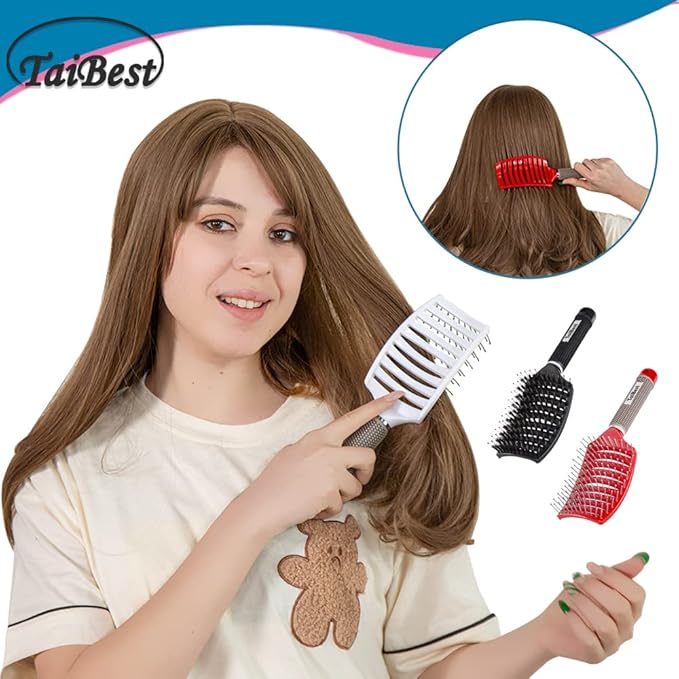 Boar Bristle Hair Brush Set - Dry/Wet Hair Brush Detangler for Fine, Thick, Curly Hair - Curved and Vented Hair Brush for Women, Men or Kids