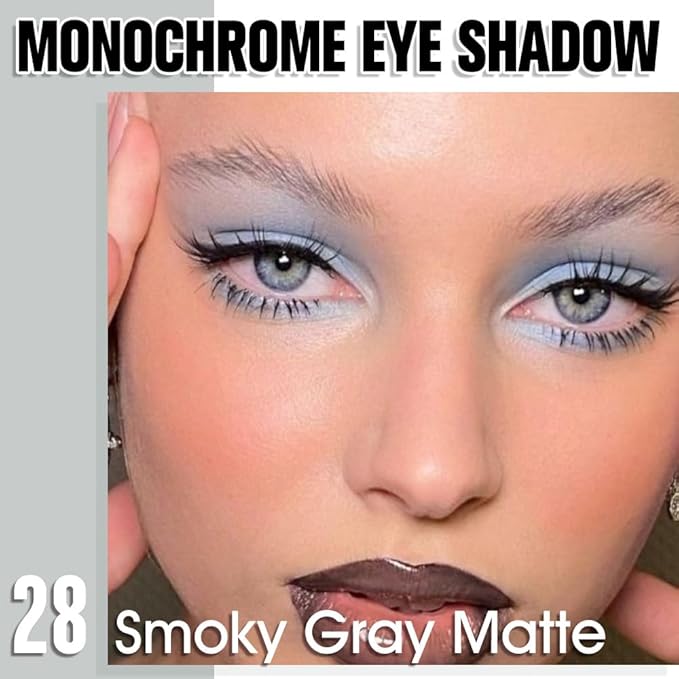 WanTuoluo Smoky Gray Matte Eyeshadow Palette for Women, Single Monochrome Eye Shadow Makeup, Shiny Pressed Powder, Blendable Natural sombras para ojos, Holographic,Vegan,Travel -28