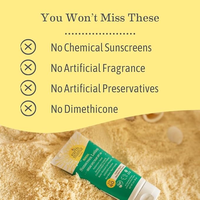 Earth Mama Baby Mineral Sunscreen Lotion SPF 40-3 oz - Non-Nano Zinc - Broad Spectrum for Babies, Kids & Family - Water Resistant Sun Protection