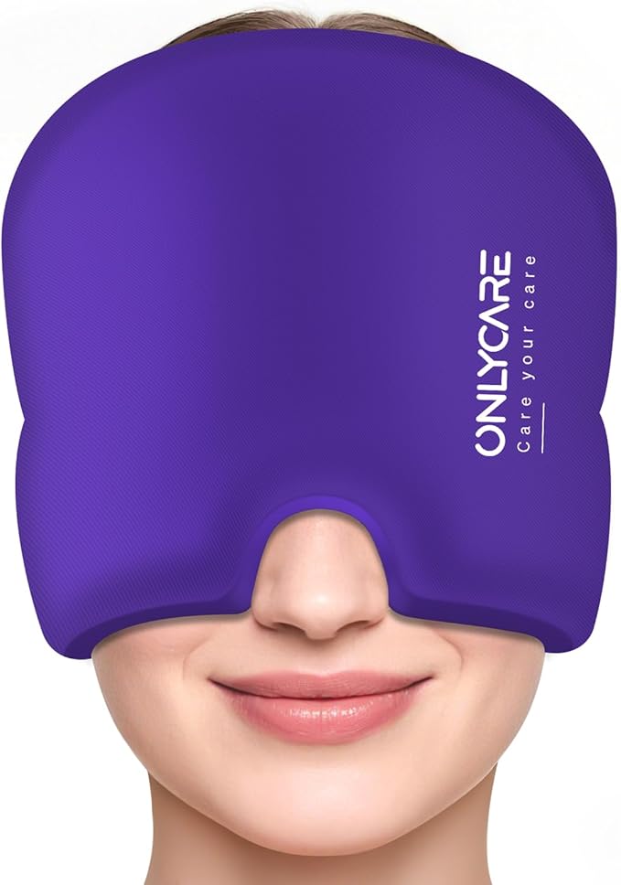 ONLYCARE Migraine Relief Cap, Soothing Headache Hat, Upgraded Odorless Gel Ice Head Wrap, Hot and Cold Therapy, Headache Ice Pack for Tension and Stress(Purple)