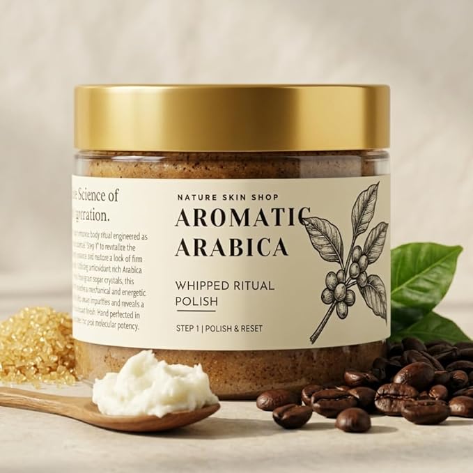 Nature Skin Shop Aromatic Coffee Whipped Sugar Scrub, 8oz Foaming Body Polish for Exfoliating & Energizing Skin, with Natural Coffee Grounds