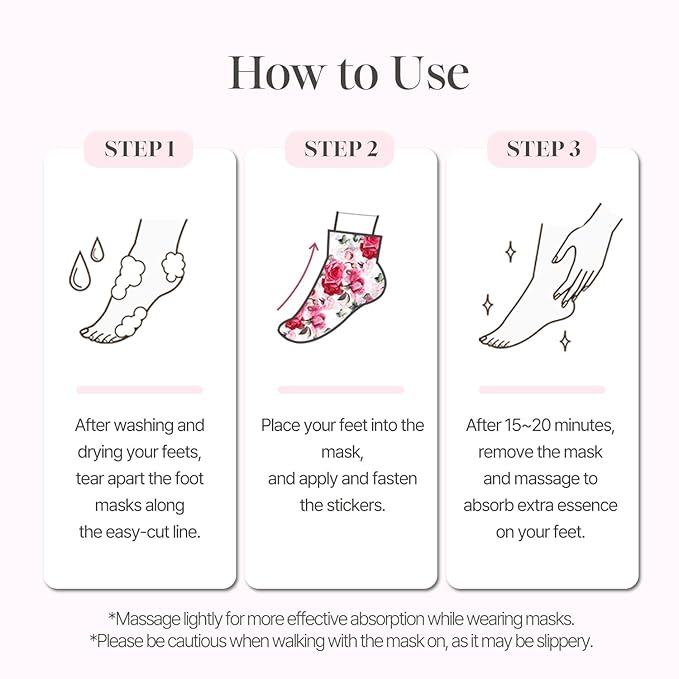 Koelf Rose Petal Satin Foot Mask (10pairs) - Intensive Nourishing Socks, Rose Scented Foot Repair Masks with Peptide, Collagen, Shea Butter, Urea for Silky Smooth Feet, Foot Treatment, Body Mask