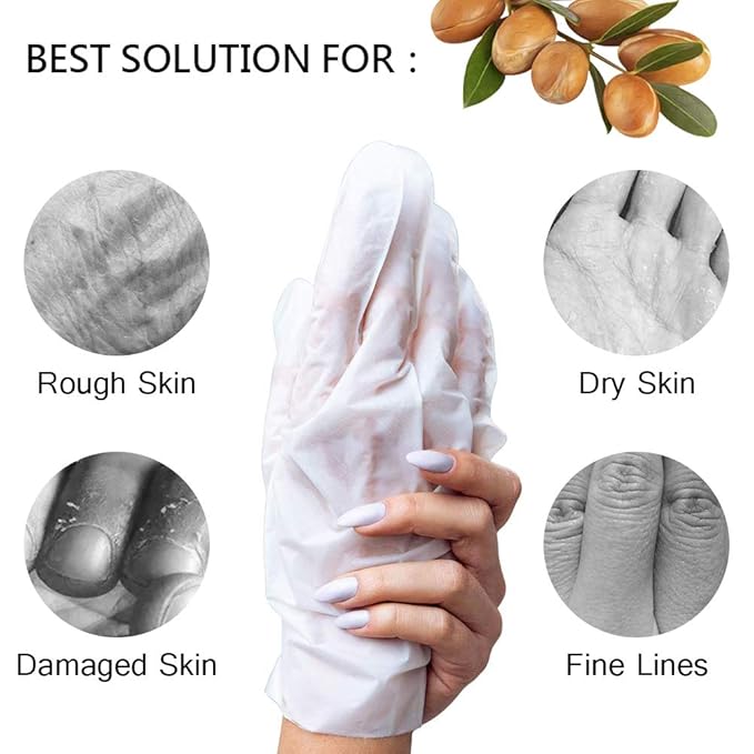 5 Pair of Argan Oil Hand Mask, Hydrating Hands Mask, Deep Conditioning Mask, Intense Repair for Those with Dry, Callus, Chap,Darkness and Pigmentation, Best Hydration Hand Treatment Masque- Men Women
