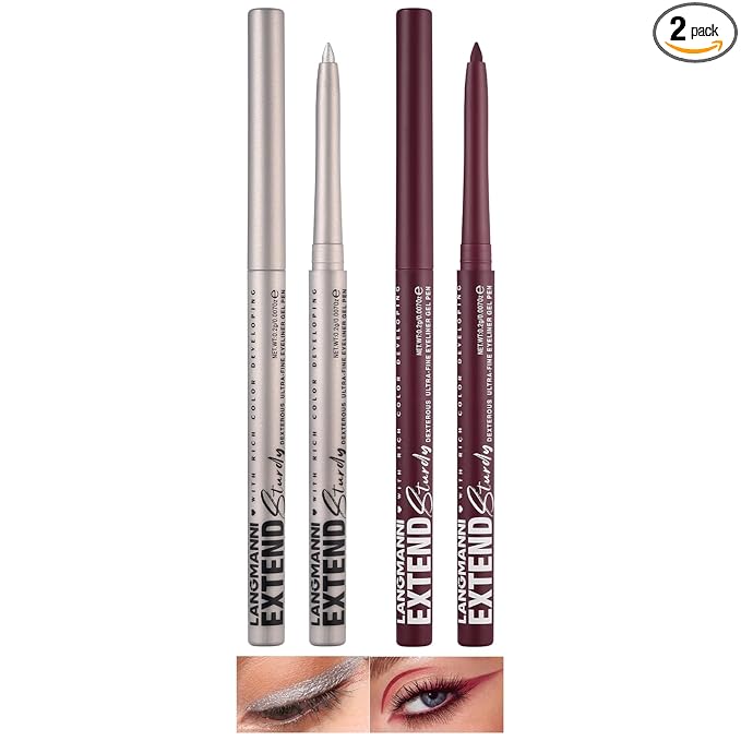 LANGMANNI 2Pcs Metal Colorful Eyeliner Pencil Set - Matte & Shimmer Eye Makeup,Smooth Use Long-Lasting & Waterproof Eyeliner Set(#02+07)