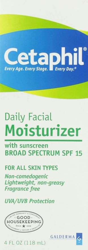 Cetaphil Daily Facial Moisturizer SPF 15, 4 Fl Oz, Gentle Facial Moisturizer for Dry to Normal Skin Types, No Added Fragrance, (Packaging May Vary)(Pack of 4)