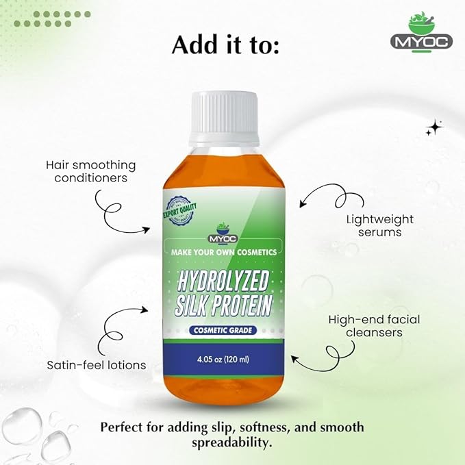 Hydrolyzed Silk Protein (120 ml / 4.06 Fl Oz) – Cosmetic Grade For Skin & Hair Care Formulations - Water-Soluble Protein for DIY Creams, Serums, Conditioners & Masks