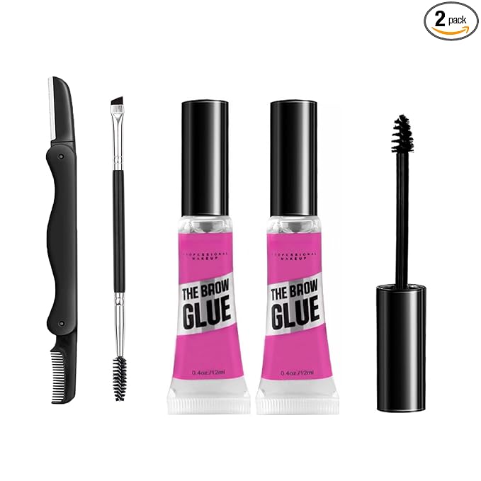 Clear Eyebrow Gel Set, Fast Eyebrow Shaping,Long-Lasting Waterproof and Transfer-Proof Extreme Hold Brow Glue(Transparent-2PCS)