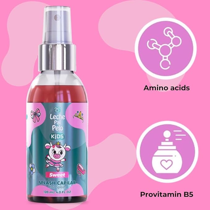 Leche Pal Pelo Kids - Sweet Hair Splash Perfume with Amino Acids, Provitamin B5 - Long-Lasting Fragrance for Soft Hair - 4 oz