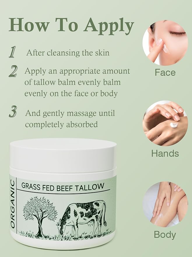 Beef Tallow, Beef Tallow for Skin, Tallow Face Moisturizer, 2 Packs Unscented Beef Tallow Blam Grass Fed Whipped Tallow Face Cream Nourishing Soothing Moisturizer Body Lotion Skin Care