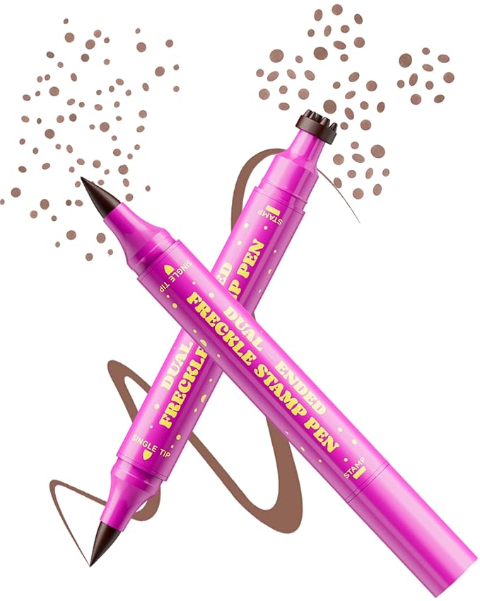 Upgrade Dual Ended 2-in-1 Faux Freckle Stamp Pen, Waterproof Fake Freckle Pen with Multi-Prong Freckles Stamp Head for Women to Easily Create Natural Long-Lasting Sunkissed Makeup