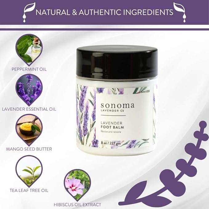 Sonoma Lavender Lavender and Peppermint Foot Balm, Foot Moisturizer for Dry Feet, Revive and Restore Overworked Feet, Softens Rough Dried Skin, 8oz