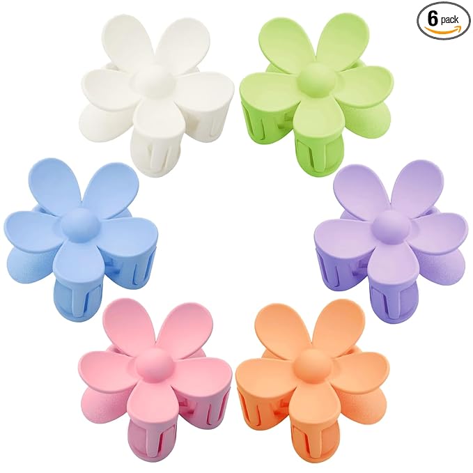 Flower Hair Clips 6 PCS for Women, Daisy Claw Clips Matte Large Claw Clips Strong Hold Jaw Clamps Hair Accessories for Thick Hair 6 Colors