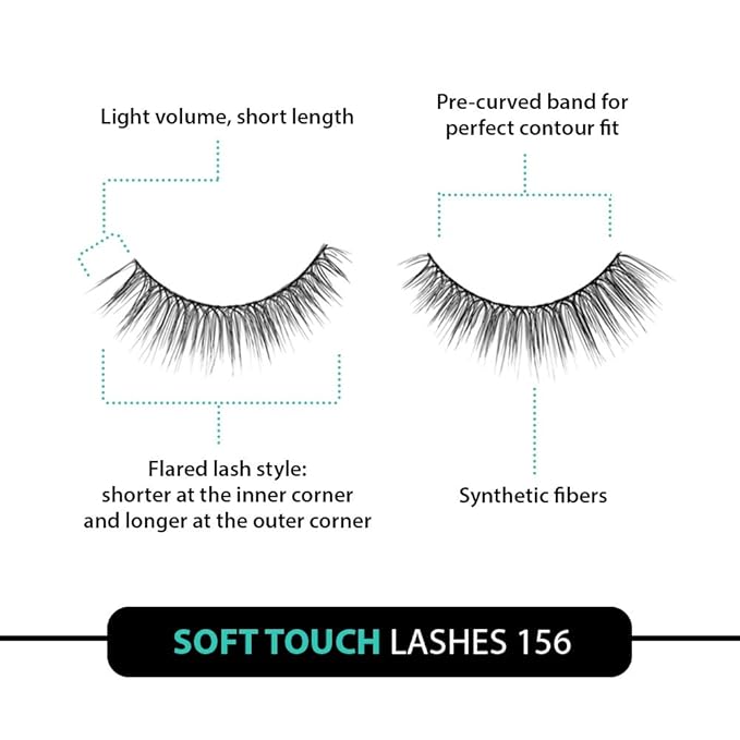 Ardell False Eyelashes, Soft Touch 156, Black - Ultra Lightweight Eyelash with Tapered Tips, Natural Looking Lashes, Eye Makeup for Women, 4 Pack