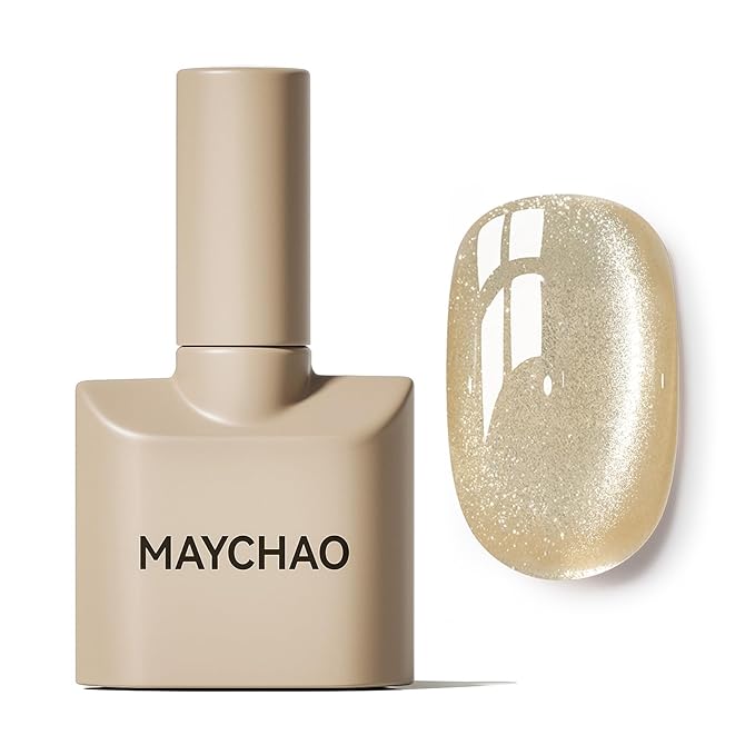 MAYCHAO 15ML Cat Eye Gel Nail Polish 1Pc Champagne Gold Gel Polish with Magnet Soak off Holographic Magnetic Nail Polish for Nail Art Manicure Salon DIY at Home, 0.5 OZ