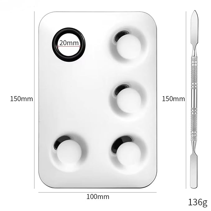 2 in 1 Set Stainless Steel Square Five Holes Mixing Color Palette Tray and Makeup Spatula Tools for Beauty Nail Art DIY (Square five hole color palette)