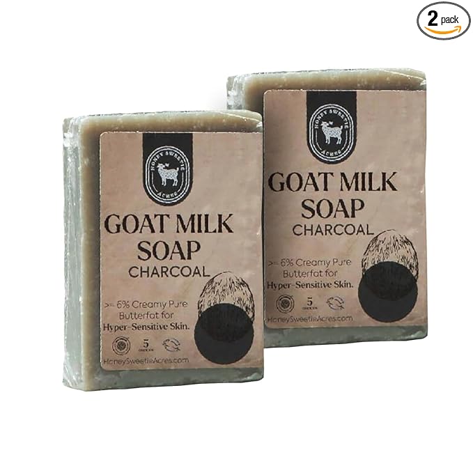 Honey Sweetie Acres 2-Pack Charcoal Goat Milk Soap - Handmade 5 oz Bar, Made with Natural Ingredients, Moisturizing & Gentle, Made in the USA