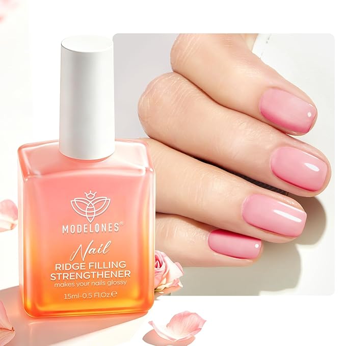 modelones Nail Strengthener,Light Pink Nail Polish Low Odor Nail Hardener Extra Strong and Growth Nail Repair for Damaged Thin Brittle Nails Care Natural Concealer 15 ML