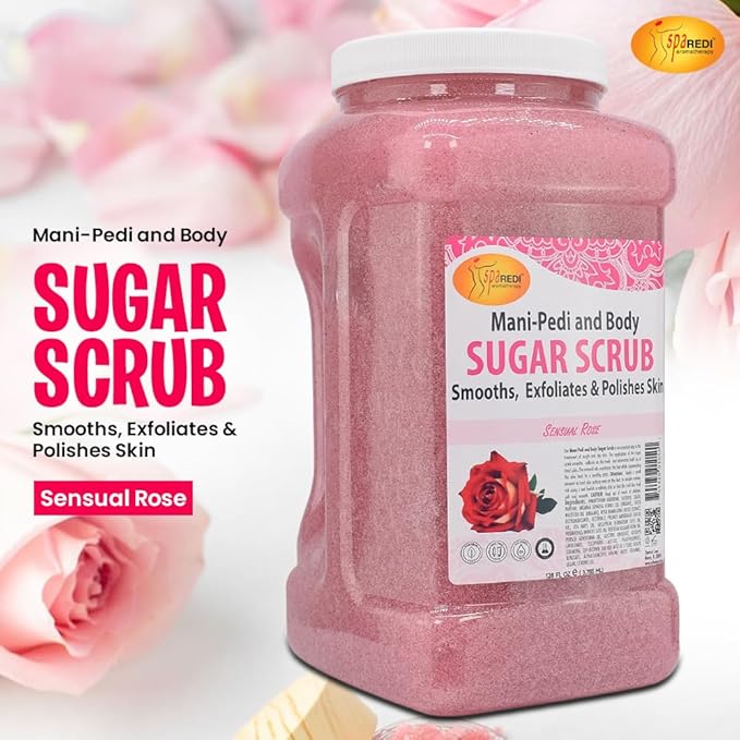 SPA REDI Sensual Rose Sugar Scrub | Dual-Action Exfoliation & Hydration Treatment | The Lotion-Step Eliminator for a Faster, More Profitable Service and Luxurious Deep Hydration 128 Oz