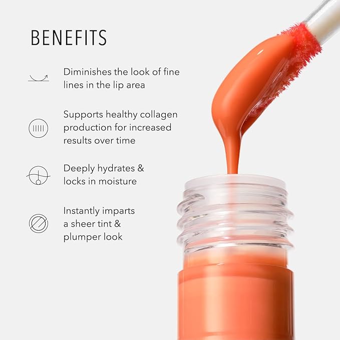 HydroPeptide Perfecting Gloss, Lip Plumping Gloss & Hydrating Treatment, Volumizing Collagen-Boosting Enhancer with Hyaluronic Acid & Peptides, Santorini Red, 0.13 Ounce