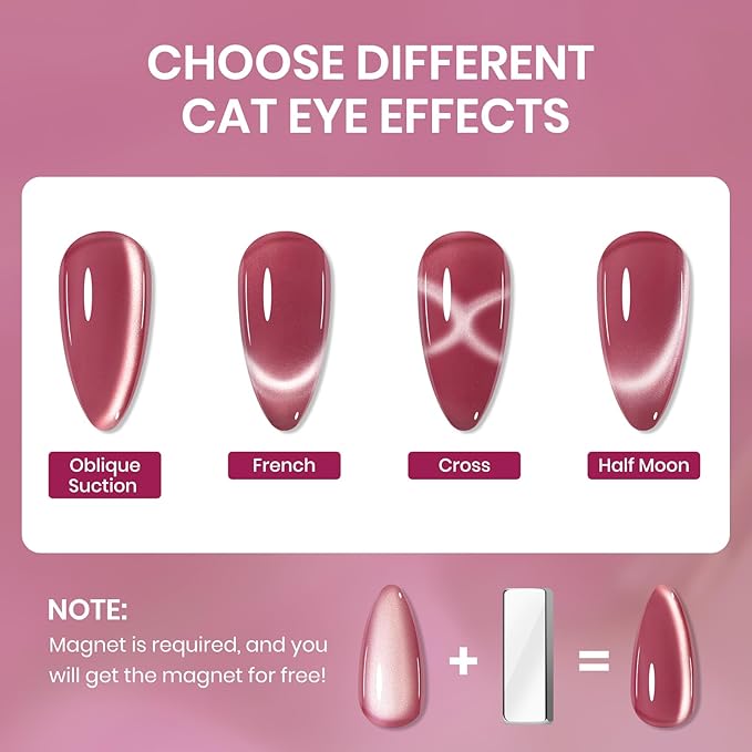 Cat Eye Nail Polish Non Gel, Quick Dry Magnetic Nail Polish Set with Magnet, Candy Cateye Nail Lacquer High Glossy DIY Salon Gift for Women Girl