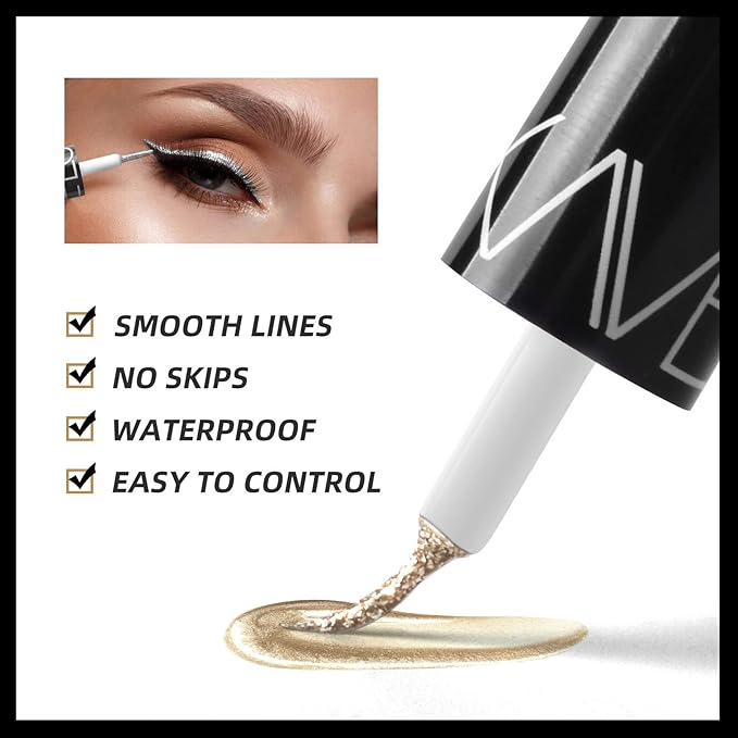 Go Ho Glitter Eyeliner Colorful Set,5 Colors Metallic Shimmer White Silver Brown Diamond Shine Eye Liner,Glitter Eyeshadow,Waterproof Long Lasting Glow Sparkle Eye Makeup