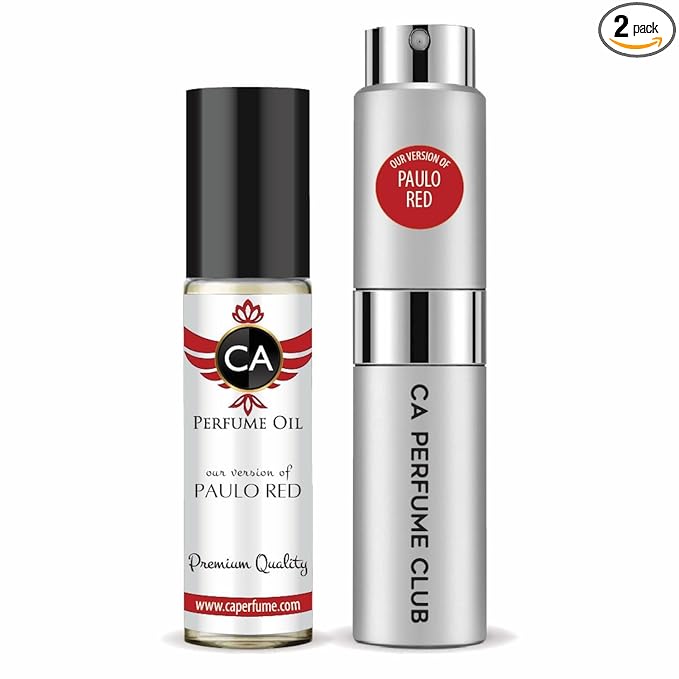 CA Perfume Duo Impression of Paulo Red For Men Perfume Layering Set Mens Cologne Long Lasting Travel Size EDP + Body Oil Roll-On Bottle 0.27 Fl Oz+0.33 Fl Oz