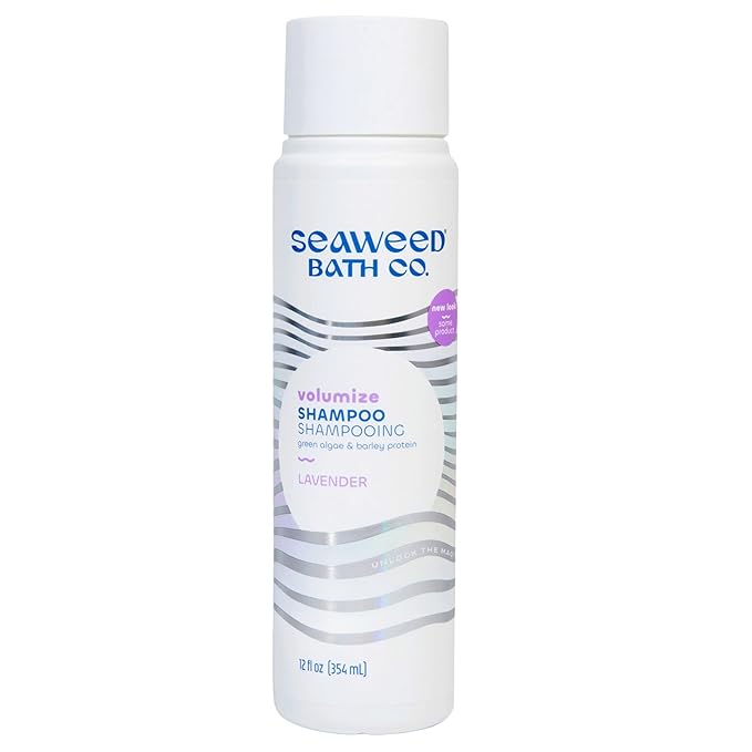 Seaweed Bath Co. Volumize Shampoo, Lavender Scent, 12 Ounce, Sustainably Harvested Seaweed, Green Algae, Barley Protein, For Normal to Fine Hair