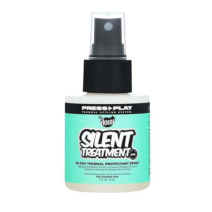 The Doux SILENT TREATMENT Anti-Frizz Heat Protectant Spray for Curly Hair – 30-Day Humidity Shield Hairspray with Keratin & Corn Starch – Travel Size Hair Styling Spray, 2 oz