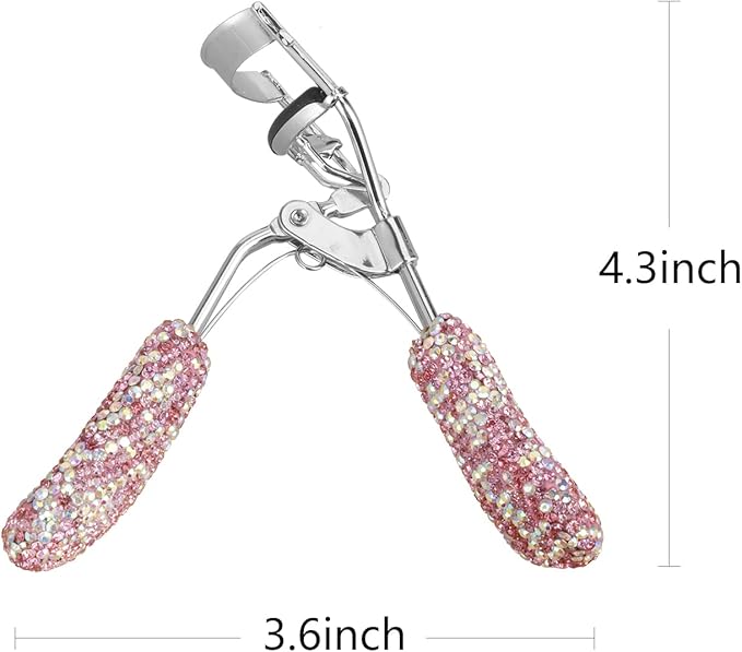 Bling Rhinestone Eyelash Curlers Stainless Steel Natural and Long Lasting Eyelash Fit for All Eye Shape Curved Lash Curler (Pink)
