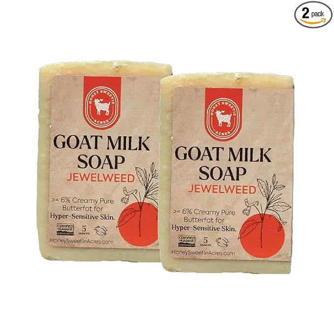 Honey Sweetie Acres 2-Pack Jewelweed Goat Milk Soap - Handmade 5 oz Bar, Made with Natural Ingredients, Moisturizing & Gentle, Made in the USA