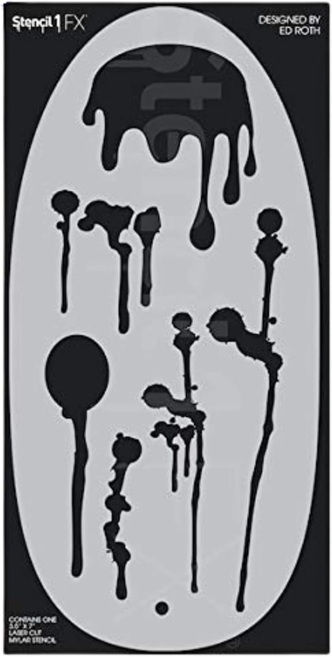 STENCIL1FX Graffiti Drips Tear Drop Blood Motif Eye Makeup Stencil for Costumes, Dress Up, Halloween, Cosplay, Face Painting, Raves, Festivals, Parades, Parties