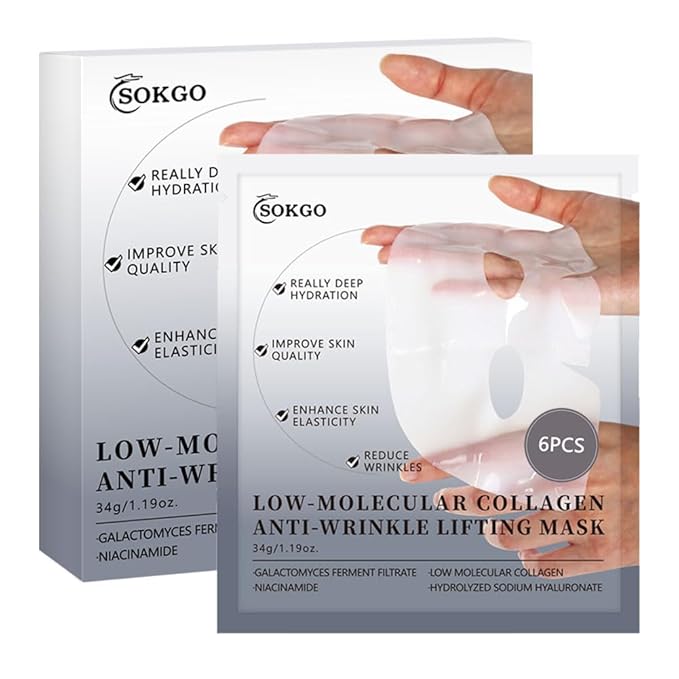 Sokgo Low Molecular Weight Collagen Overnight Hydrogel Mask, Enhances Skin Elasticity, Reduces Pores, Transforms from White to Transparent Upon Absorption Skin Care Treatment