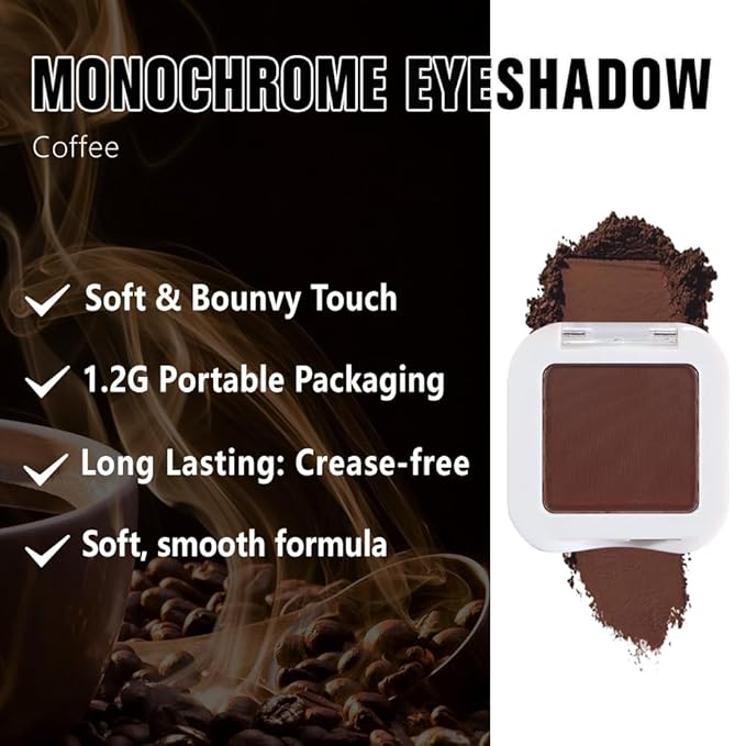 Dark Brown Matte Eyeshadow Singles Makeup for Older Women, Coffee Mocha Cocoa Chocolate Brown Cream Single Matte Eye Shadow PaletteHigh Pigment Waterproof Monochrome Mini Eyeshadow Palette
