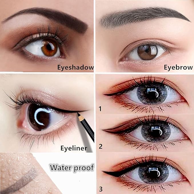 Go Ho 6 PCS Eyebrow Eye Liner Pencil Set,Easy to Color Sweatproof Eye Brow Pencil,Professional Long-lasting Eyeliner Gel Makeup Brow Tint Pen,3 Colors(Black,Brown,Dark Brown)