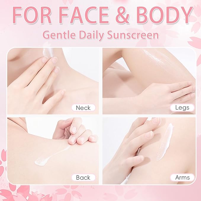 Sunscreen SPF 50 PA+++, Cherry Blossoms Essence Isolation Cream Suncare Moisturizing Sunscreen for Face & Body, Lightweight, Fast-Absorbing, Hydrating & Non Greasy Sun Protection for All Skin Types
