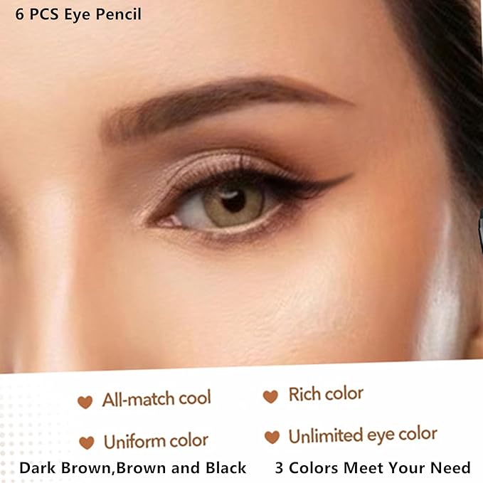 Go Ho 6 PCS Eyebrow Eye Liner Pencil Set,Easy to Color Sweatproof Eye Brow Pencil,Professional Long-lasting Eyeliner Gel Makeup Brow Tint Pen,3 Colors(Black,Brown,Dark Brown)