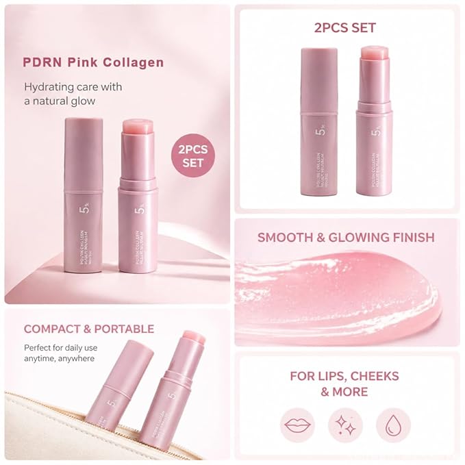 PDRN Pink Collagen Volume Multi Balm Stick 2 Pack, Hydrating Wrinkle Balm for Face & Body, Collagen Plumping Stick for Under Eyes, Neck, Forehead, Smile Lines & Lips, Radiance & Smoothing Care