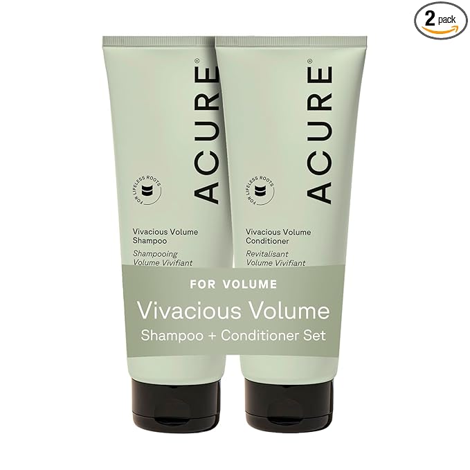 Acure Vivacious Volume Shampoo and Conditioner Set - Thickening & Volumizing Hair Care for Thick, Full Locks, Boost for Thin, Fine Hair, Sulfate Free, Paraben Free, Vegan - 8 fl oz (Pack of 2)
