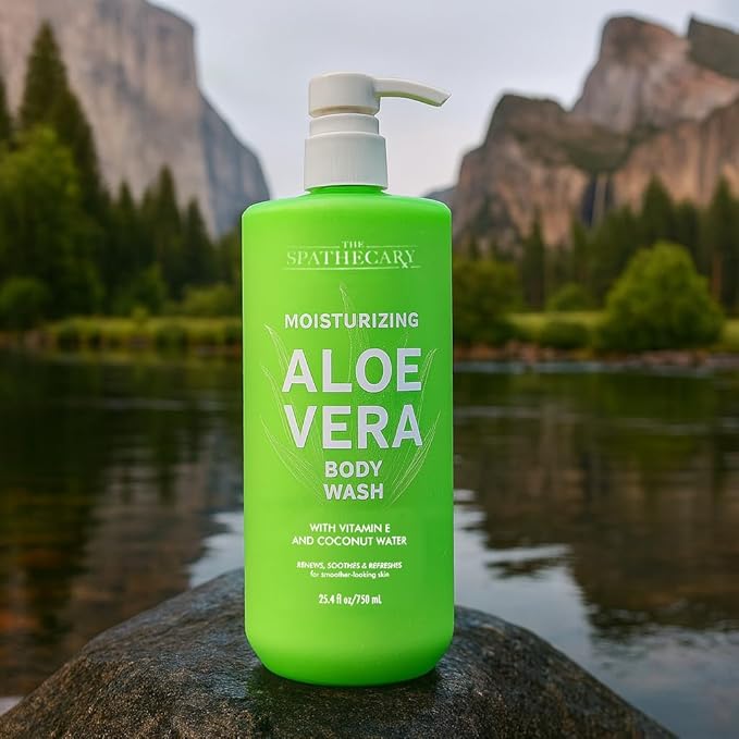 Aloe Vera Body Wash with Vitamin E & Coconut Water – Hydrating Moisturizing Shower Gel for Sensitive & Dry Skin, Daily Cleanser for Soft Smooth Skin, Vegan, Sulfate Free, 25.4 fl oz
