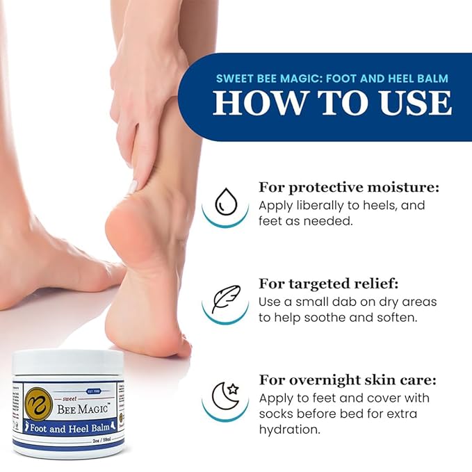 Sweet Bee Naturals Organic Foot Balm - Intensive Heel Balm for Dry Cracked Feet - Natural Moisturizing Treatment for Cracked Heels - Heel Cream Softener for Rough Skin Repair 1 Jar (2 OZ)