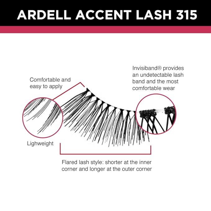 Ardell Accent Half Lashes 315 - Natural Looking Cat Eye for Everyday Wear, 4 Pack