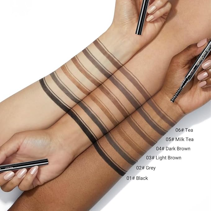 WanTuoluo Black Ultra-Fine Tip Eyebrow Pencils Pack for Women, Mechanical Precise Brow Pencil with Brush,Draws Tiny Brow Hairs, Defines, Fills Brows, Shapes, Contours, Combs, Waterproof