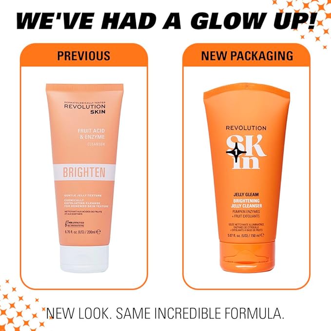 Revolution Skin, Jelly Gleam Natural Fruit AHAs Brightening Jelly Cleanser, Exfoliating Face Wash, Vegan & Cruelty-Free, 11.69 fl oz