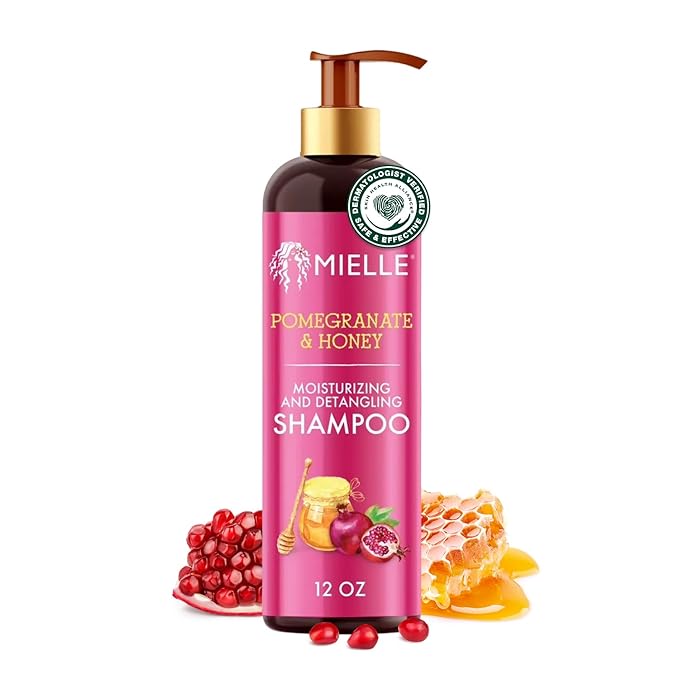Mielle Organics Pomegranate & Honey Detangling & Moisturizing Shampoo - Curly Hair Shampoo for Women - Enriched with Honey & Babassu Oil to Lift Dirt, Loosen Tangles & Retain Moisture (12 Fl Oz)