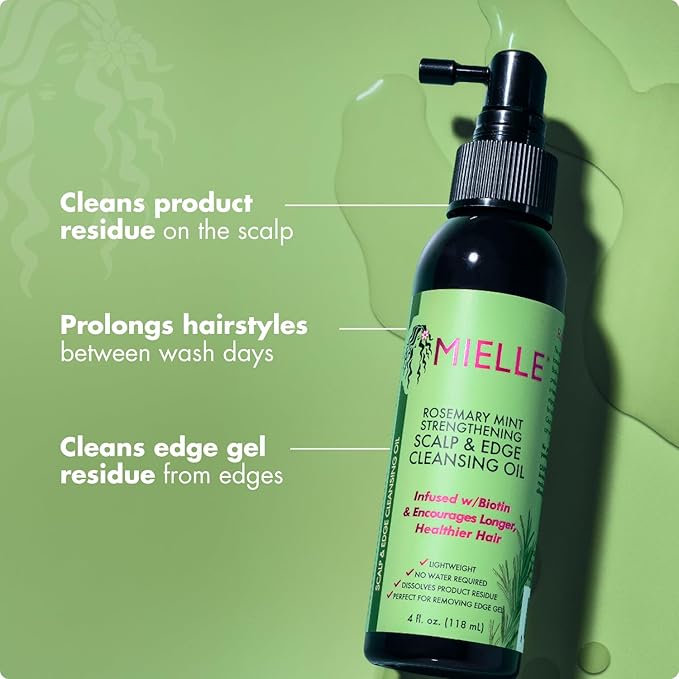 Mielle Organics Rosemary & Mint Scalp & Edge Cleansing Hair Oil - No-Rinse Scalp Cleanser for Product Build Up - Prolongs Hairstyles Between Wash Days & Encourages Longer, Healthier Hair (4 Oz)